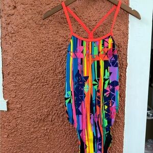 Adidas Racerback One Piece Swimsuit Funky Neon Size 32 Performance Geometric